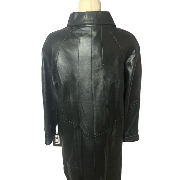 Léno Classic Black Leather Full Length Coat - Picture 5 of 17